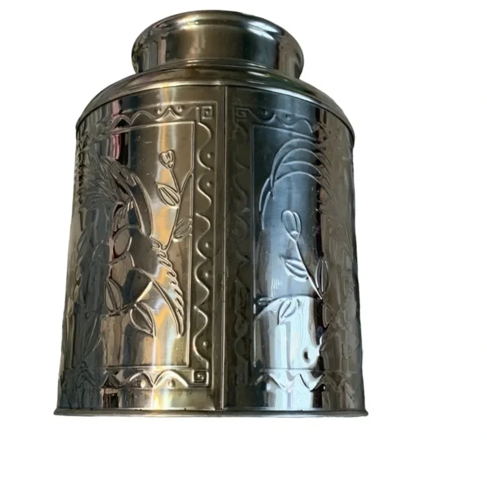 Tea Coffee Can Lid Can Storage Metal Silver Vintage